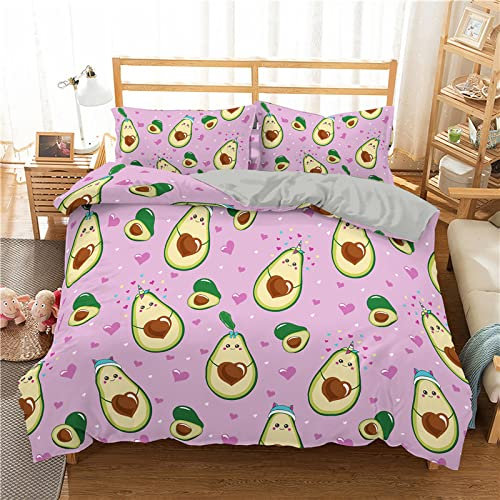 RFFLUX 3D Kawaii Obst Avocado Bettwäsche Set 135x200 cm 2teilig mit Reißverschluss Weiche und Angenehme Schlafkomfort Microfaser Bettbezug Kinderbettwäsche mit Kissenbezug 80x80 cm