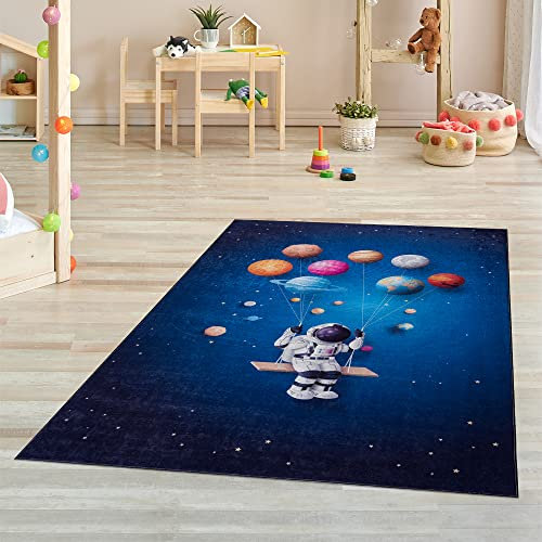 Pasha Home Kinder-Innenmatte aus Weichem Chenille-Stoff – rutschfest und Fleckenbeständig – Spielmatte mit Astronauten-Design, 160x230 cm