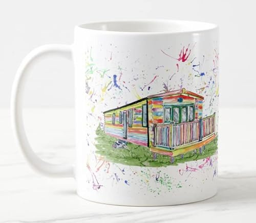 Vixar Caravan Static Holiday Home Watercolour Art Coloured Mug Cup Gift Birthday Work Office Christmas Tea Coffee (White)