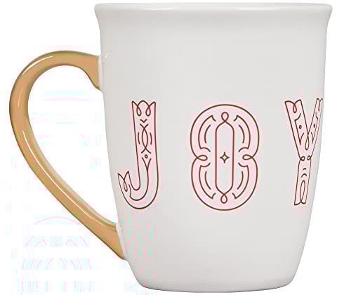 Le Creuset Noel Collection Stoneware XL Joyeux Mug, White w/ Gold Handle, 20oz.