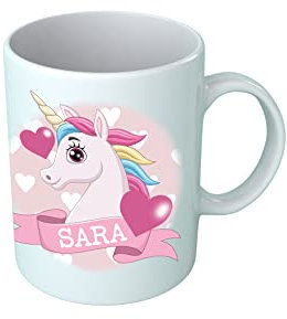 Tazza Unicorno - Personalizza Nome - Cuori - Cuore - Allegro - Unicorni - Bimba - Idee Regalo - Tazze Colazione - Bambina