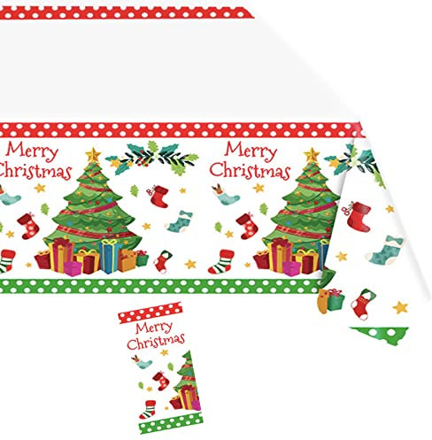 Weihnachtstischdecke Weiß,137x274cm Tischdecke Weihnachten Rechteckige Weihnachten Tischhussen Tischläufe aus Kunststoff,wasserdichte Ölbeständig Tischdecken für Party,Picknick,Geburtstags