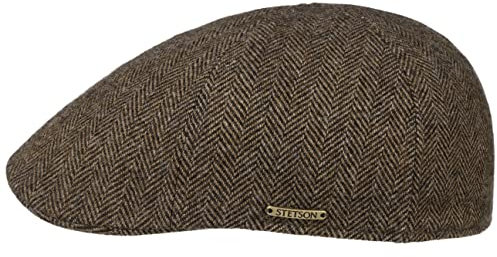 Stetson Texas Herringbone Cap - Schiebermütze Herren - Flatcap mit Baumwollinnenfutter - Schirmmütze Herbst/Winter - Herrenmütze braun-schwarz M (56-57 cm)