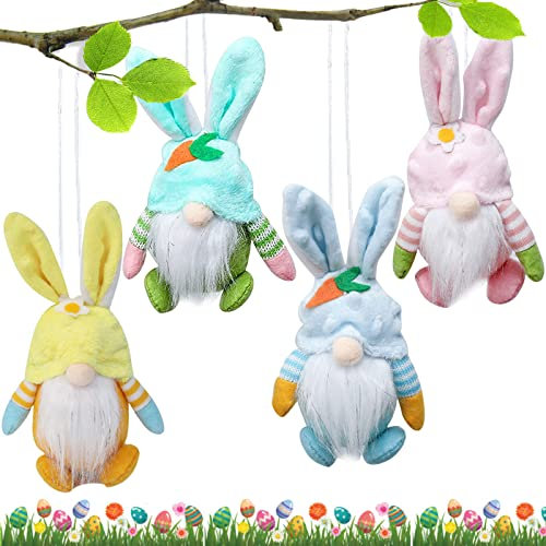 KOIROI 4 Stück Ostern Wichtel, Plüsch Zwerge Puppen Ostern Anhänger, Ostern Wichtel Hasen Ohren Puppen Set, Ostern Deko Wichtel Handgemachte Plüsch, Wichtel für Oster Party Geschenke Aufhängen Deko