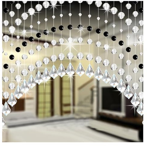 Crystal Beads Curtain Crystal Bead Curtain 1m Crystal Glass Bead Curtain Luxury Living Room Bedroom Window Door Wedding Decor String Bead Curtain (Color : Black)
