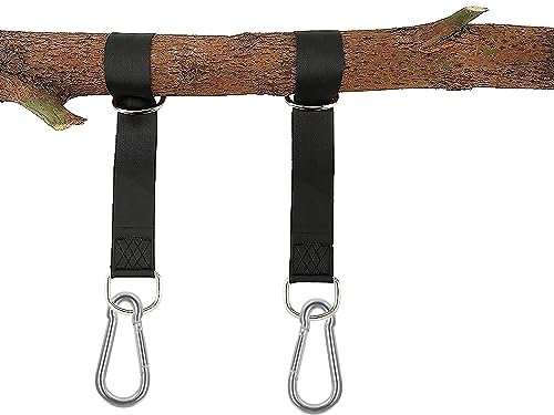 Taeku Schaukel Befestigung, 1 Paar Reißfestem Polyester Hängematte Aufhängung Hängesessel Befestigung Kabelzug Aufhängung Bänder mit 2 Karabinern für Fitness Camping Picknick Outdoor (25CM)