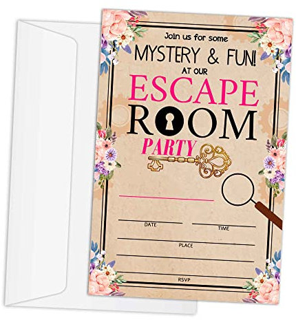 RLCNOT Geburtstags-Einladungskarten mit Umschlägen, Set von 20 – Escape Room Mystery Geburtstagsparty-Einladungen für Kinder, Jungen oder Mädchen, Kinderparty Feier, Supplies/BDAY111