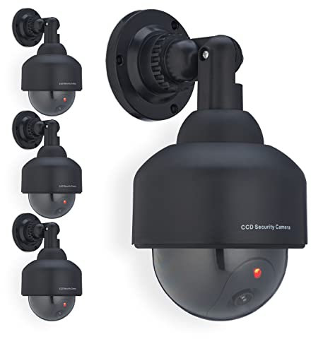 Relaxdays 4 x Kamera Dummy, blinkend, Innen- & Außenbereich, Einbrecher Abschreckung, Überwachungskamera Attrappe, schwarz