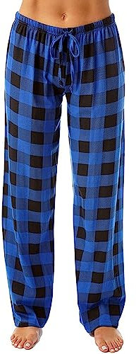 Pantaloni pigiama da donna a quadri di bufalo pantaloni pigiama con elastico in vita con coulisse morbidi e comodi modal pantaloni da notte indumenti da notte per tutte le stagioni, Blu, S