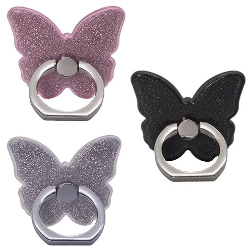 ZKGYUS 3 Pezzi Supporto per anello per cellulare a farfalla, con motivo a farfalla,impugnatura telefono, phone grip con rotazione a 360°, impugnatura con manopola