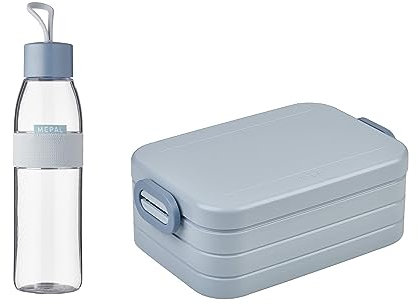 Mepal – Take a Break midi + Trinkflasche Ellipse 500 ml – Nordic Blue – Lunchbox mit Trennwand – ideal für Mealprep-kohlensäuregeeignet –auslaufsicher – bruchfestes Material, Promotion-Set