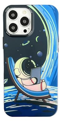 Yonds Queen Schutzhülle für iPhone 14 Pro Max, niedliches Cartoon Astronauten Design stilvoller Bumper weiches TPU rutschfest stoßfest kreative Schutzhülle (schwarzes Teleskop, iPhone 14 Pro Max)