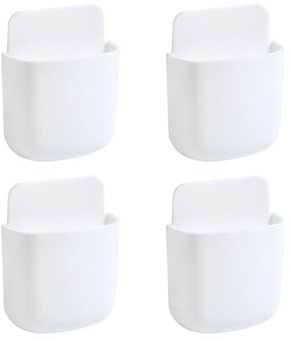 ZSRVAJ 4Pcs Remote Control Holder, TV Remote Holder Remote Control Holder for Sofa, Remote Control Holder Wall Mounted,White Remote Holder Wall Storage Box for Home Office Bedroom Container