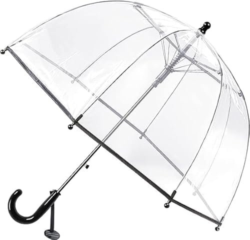 Rhomba Klar Transparente Blase Clear Bubble Umbrella for Children Lightweight Cute 8 Fibre Ribs Cute Dome See Through Perfect for Walking Kids Umbrella for Child (Klar-Schwarz)