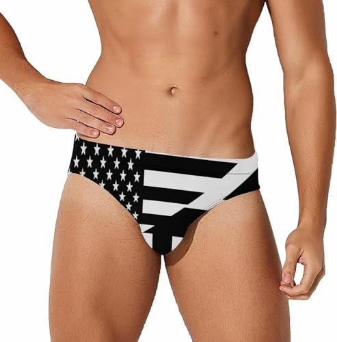 Melbrakin Slip da Bagno Divertenti con Bandiera Britannica e Americana Bianchi e Neri per Uomo, Costume da Bagno Bikini, Vita Bassa, Slip Corti da Surf