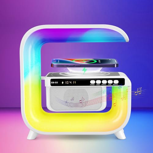 Jalann Smart Lamp Bluetooth Speaker with Wireless Charger, G Speaker Lamp Charger with Music Sync, Dimmable Night Light RGB Color Changing,LED Smart Atmosphere Light with Wireless Charging for Bedroom