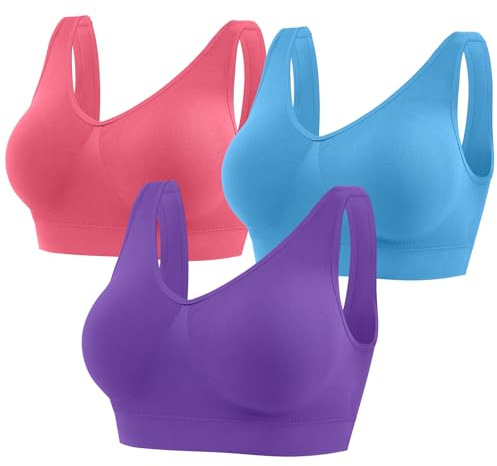 YUTYTH Seamless Sports Bras Women Wirefree Crop Top Bra Removable Pads | Comfort Yoga Bra for Women Sleep Daily Wear, 3-Pack