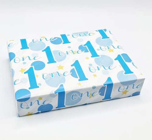 Geschenkpapier zum 1. Geburtstag, für Jungen, gepunktet, Alter 1, niedliche Punkte, Geburtstagsgeschenkpapier, männlich, Blau, 2 Bögen