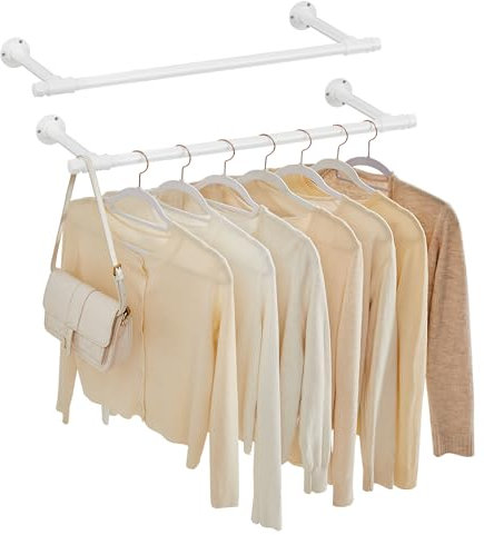 SONGMICS Kleiderstange für die Wand, 2er Set, Kleiderständer Wandmontage, Industrie-Design, platzsparend, 30 x 84 x 7 cm, 60 kg Belastbarkeit, einfache Montage, wolkenweiß HSR140W02