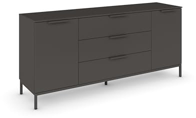 Rauch Möbel Flipp, Sideboard, TV-Schrank, Kommode mit Stauraum, mit Metallkufe Graphit, Graphit, Schwarz, 2-türig, 3 Schubladen, Griffe Graphit, 160x72x42cm