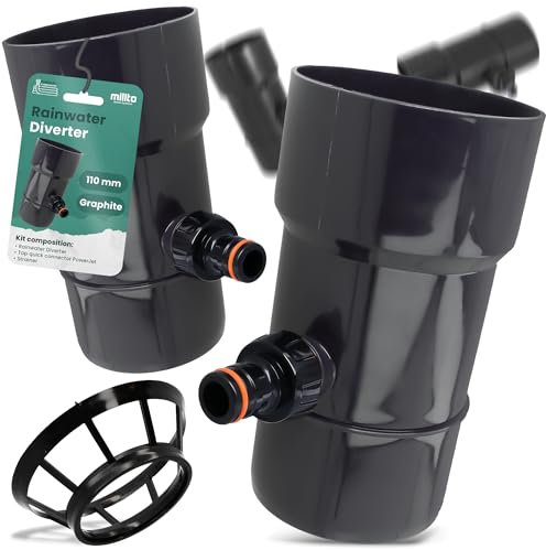 Millto™ Regensammler Dachrinnenablauf Regentonne DN Ø110 mm 1 AG Graphit | Wasserfänger Wassersammler Regenwasser Fallrohr Regenwassersammler Anschluss für Schnellkupplung 3/4 PowerJet