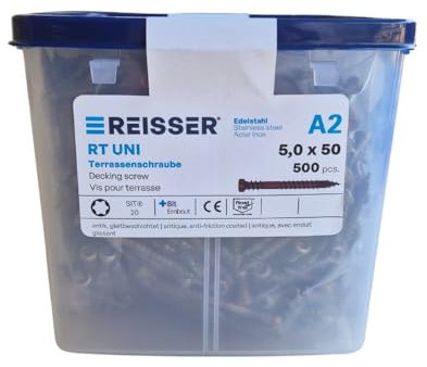 Seau 500 Vis pour Terrasse bois exotique - Couleur bronze - Tête cylindrique - 5 x 50 mm - Filetage partiel - SIT/TX 20 - Acier inox A2