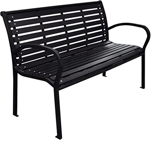 Rantry Schwarze Gartenbank 116 cm Stahl und WPC, Gartenmöbel, Schlafsofa Wohnzimmer Couch, Sofas für den Außenbereich, Wohnzimmer, Terrassenmöbel