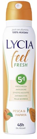 Lycia - Deospray Feel Fresh, ohne Alkohol, Wirksamkeit 48 Stunden, Duft von Pfirsich und Papaya, 150 ml