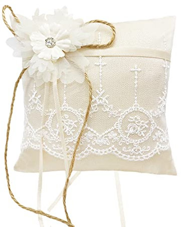 Xnferty Ringe Kissen Korb Set, Champagner Blumenmädchen Korb und Ringe Träger Kissen Set Satin Eheringe Spitzenkissen Hochzeit Blumenkörbe Blumenkörbe der Royal Premium Serie für Hochzeit(#1)