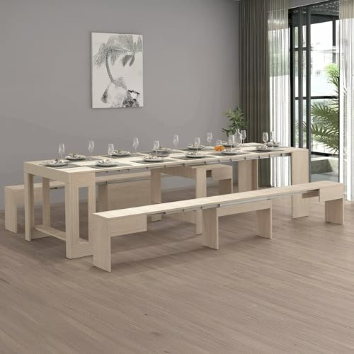 Dmora - Tisch- und Stuhlset Eric, Mehrzweckkomposition, Set mit Konsole und 2 ausziehbaren Bänken, 100% Made in Italy, 66 x 25 x 45 cm, Olmo
