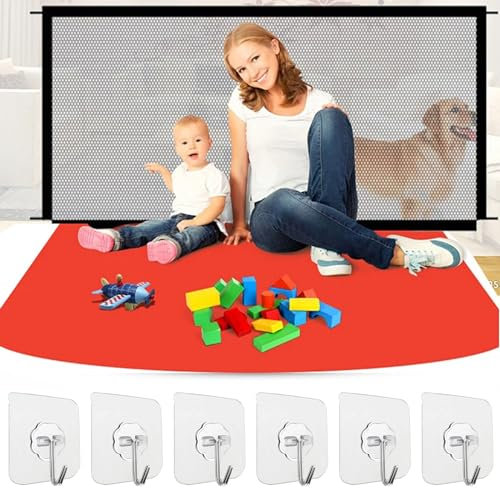 Barrera de Seguridad para Niños y Mascotas, Puerta Mágica 180 * 72cm, Red de Seguridad para Bebés y Perros, Valla para Mascotas