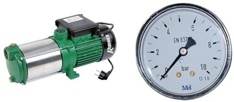 Ribimex Pompe de surface multicellulaire auto-amorçante à 5 turbines – en inox & Boutté MAW Manometre Prise Arriere 08x13, Multicolore