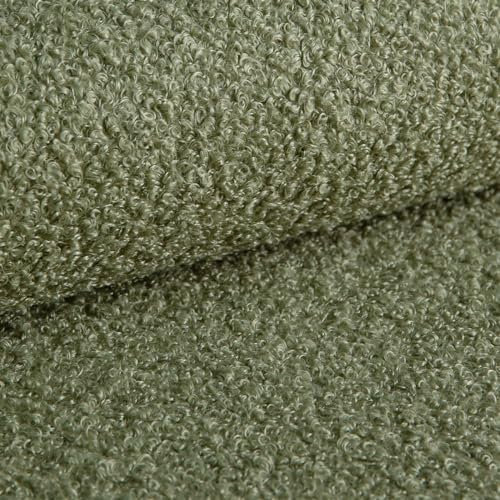 Heko Panels Bouclé Stoff Polsterstoff Boucle Möbelstoff Frottier-Velours Schwer Entflammbar Meterware Stoff Zum Nähen Für Deko Kissenbezüge Wohntextilien 100 x 142 cm Olivgrün Tena