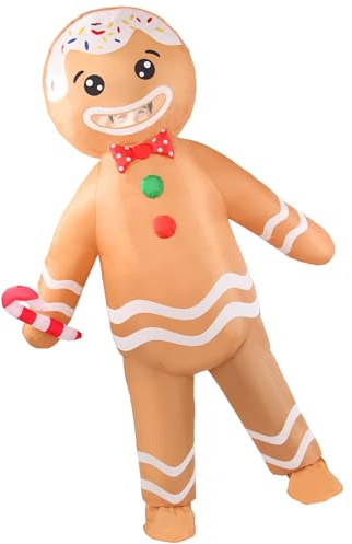 Opemon Christmas Inflatable Gingerbread Men Costume Adult Outfit Unisex Onesie Full Body Funny Costumes Men Women Fancy Dress Blow Up Suit for Halloween Xmas Holiday Cosplay Parties