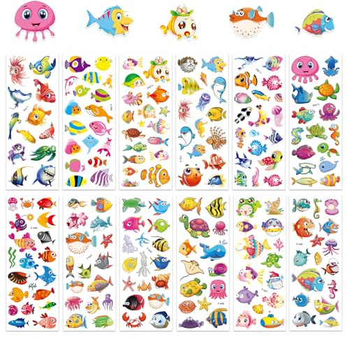 12 Sheets 3D Sea Animals Stickers for Children Puffy Fish Stickers | DIY Decoration Craft Activities Sea Ocean Life Foam Sticker for Kids Reward Window Gel Clings Decals for Girls and Boys Gifts