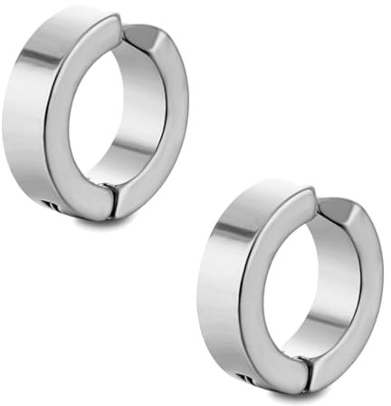 Fc'Noqgn 1 Paar Ohrringe, Edelstahl Ohrstecker ohne Löcher, Silber, Huggie Earrings