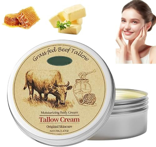 Beef Tallow Skincare, Beef Tallow Bio, crema di manzo biologica, balsamo di sebo di manzo biologico, crema di manzo in erba, Fed Tallow Raw e Wild Honey, per viso, corpo, pelle liscia idratante