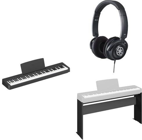 Yamaha P-145 Digital Piano with 88 Graded Hammer Compact Keys bundled with HPH-150 Headphones, and L-100 Wooden Digital Piano Stand