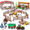 Herenear Bauernhof Tierfiguren Spielzeug, Bauernhof Spielzeug für Kinder, Realistische Tierfiguren Set, Bauernhoftiere Set mit Traktor, Eingezäuntem Anhänger, Zaun, Bauer, Futtersäcken