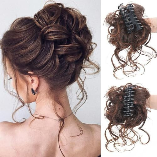 Postiche en cheveux naturels, postiche chignon, postiche queue de cheval, postiche avec pince, postiche chignon avec pince, convient pour le coiffage des femmes, le changement de coiffure (marron