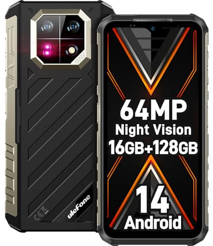 Ulefone Armor 22 Outdoor Handy 2025 Android 14 Octa Core 64MP+64MP Nachtsicht 16GB+128GB/512GB SD, 33W 6600mAh 6.58” 120Hz Rugged Smartphone 4G Dual SIM Fingerabdruck ID NFC 2-Jahr Garantie- Schwarz