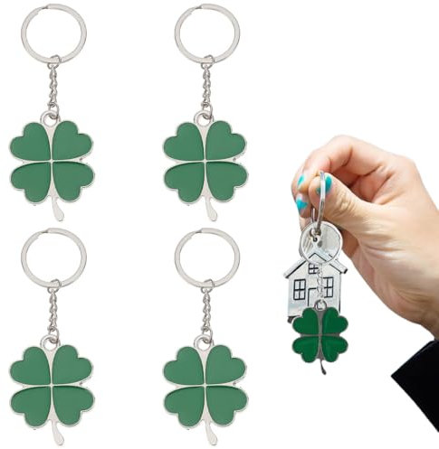 ZKGYUS 4 Pcs Porte Clef Trefle 4 Feuilles Porte Cle Porte Bonheur Trefle A 4 Feuilles Porte Clef Femme Cadeau Porte-clés Lucky Trèfle À Quatre Feuilles Fortune Keychain Porte-Clés