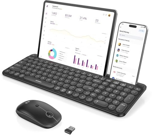 seenda Bluetooth Keyboard and Mouse for iPad, Multi-Device Bluetooth + 2.4G Wireless Keyboard Mouse with Tablet Holder for MacBook/Windows Computer, iOS/Andriod Tablet Phone, Black