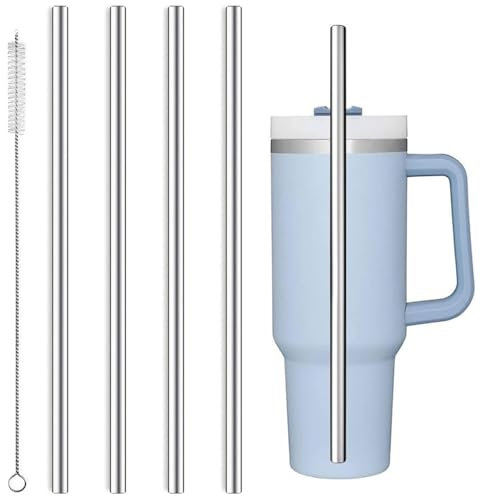 Edelstahl wiederverwendbare Strohhalme Set, Cup Zubehör,Packung mit 4 Trinkhalmen lang 31 cm mit 1 Reinigungsbürste,Geeignet für Cup Tumbler,Ungiftig,Spülmaschinenfest