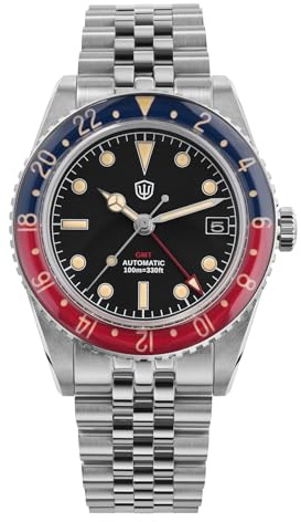 watchdives GMT Uhren Für Männer, WD6542 Männer Uhr NH34 Automatische Armbanduhr 38mm Bubble Domed Saphirglas Uhren 100M Wasserdicht