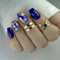 Faux Ongles Court MouyouGlow,Carré Bleu Marbre Foils Or Press on Nails avec Colle à Ongles,Blue Marble Fake Nails