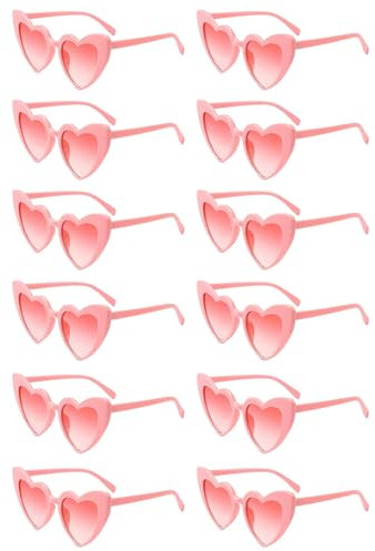 HSMHLYYB Partybrille Herz Sonnenbrill, 12 Stück Herz Sonnenbrille Hochzeit Damen, Vintage Herzform Brille, Bride to Be Deko Sonnenbrille Herzform, JGA Partybrillen für Party, Hochzeit(Rosa)