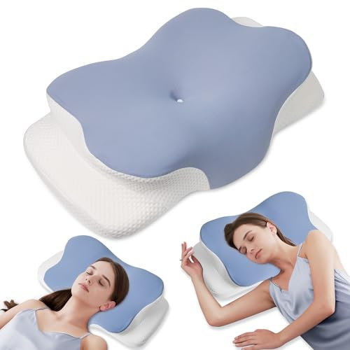 MULISOFT Almohada de espuma viscoelástica, almohada cómoda, almohada de apoyo para el cuello, almohada ergonómica para dormir de lado (azul)