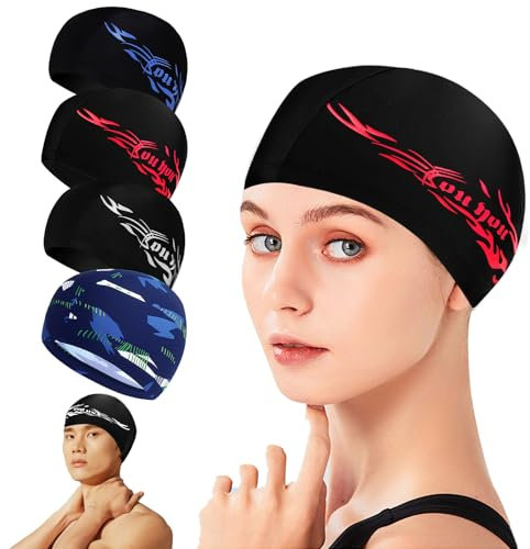 Zuxbolf 4 Pz Cuffie da Nuoto,Cuffie da Piscina,Cappello da Nuoto Impermeabile,Cappello da Bagno Unisex per Super Elastica e Leggera, Bagno e Sport