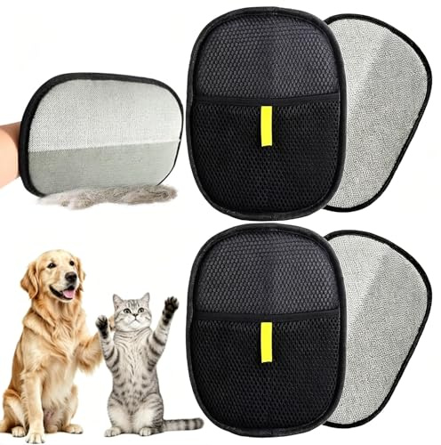 4 Stück Katzenhaarentferner Handschuh, Pfotenmond, Fellmagnet Handschuh, Pet Hair Remover Glove, Extra Dicke Handschuhe für Hunde & Katzen, Elektrostatische,für Haarentfernung Auf Möbeln
